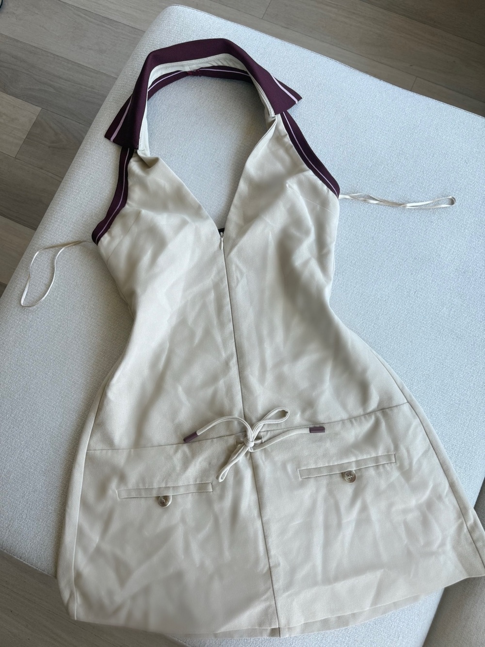 Zara Cream Halter Dress with Contrast Trim